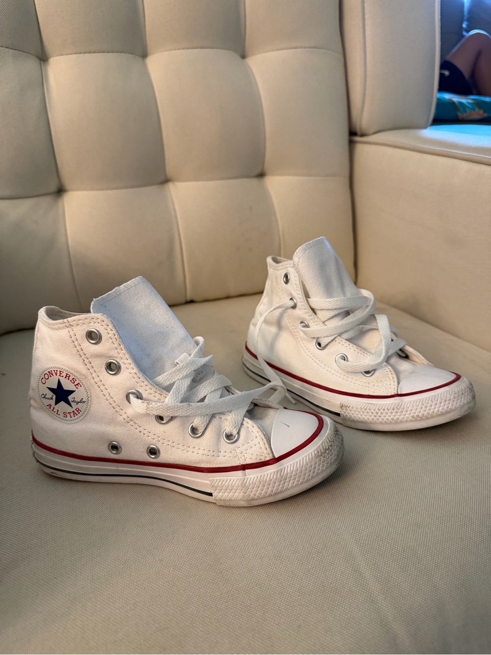 Converse Kids White High-Top Sneakers with Red Trim